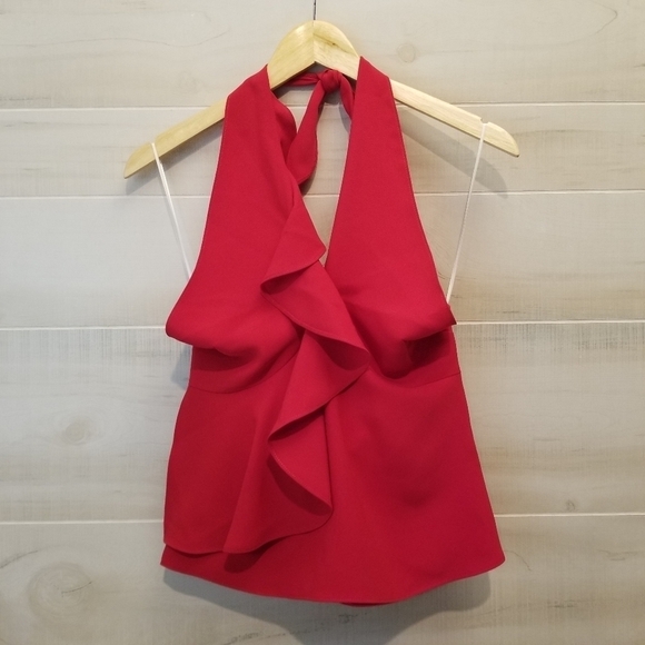 {XS} Amanda Uprichard New York Cabo Halter Top In Scarlet - Picture 5 of 9